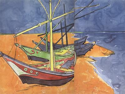 Vincent Van Gogh Boats on the Beach of Saintes-Maries (nn04) oil painting image